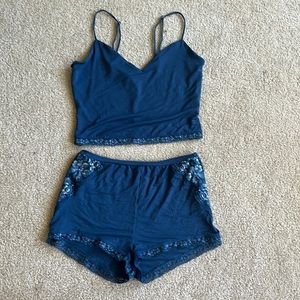 Victoria’s Secret Stretch Modal Lace-Back Cami Set, Color: Midnight Sea, Size S